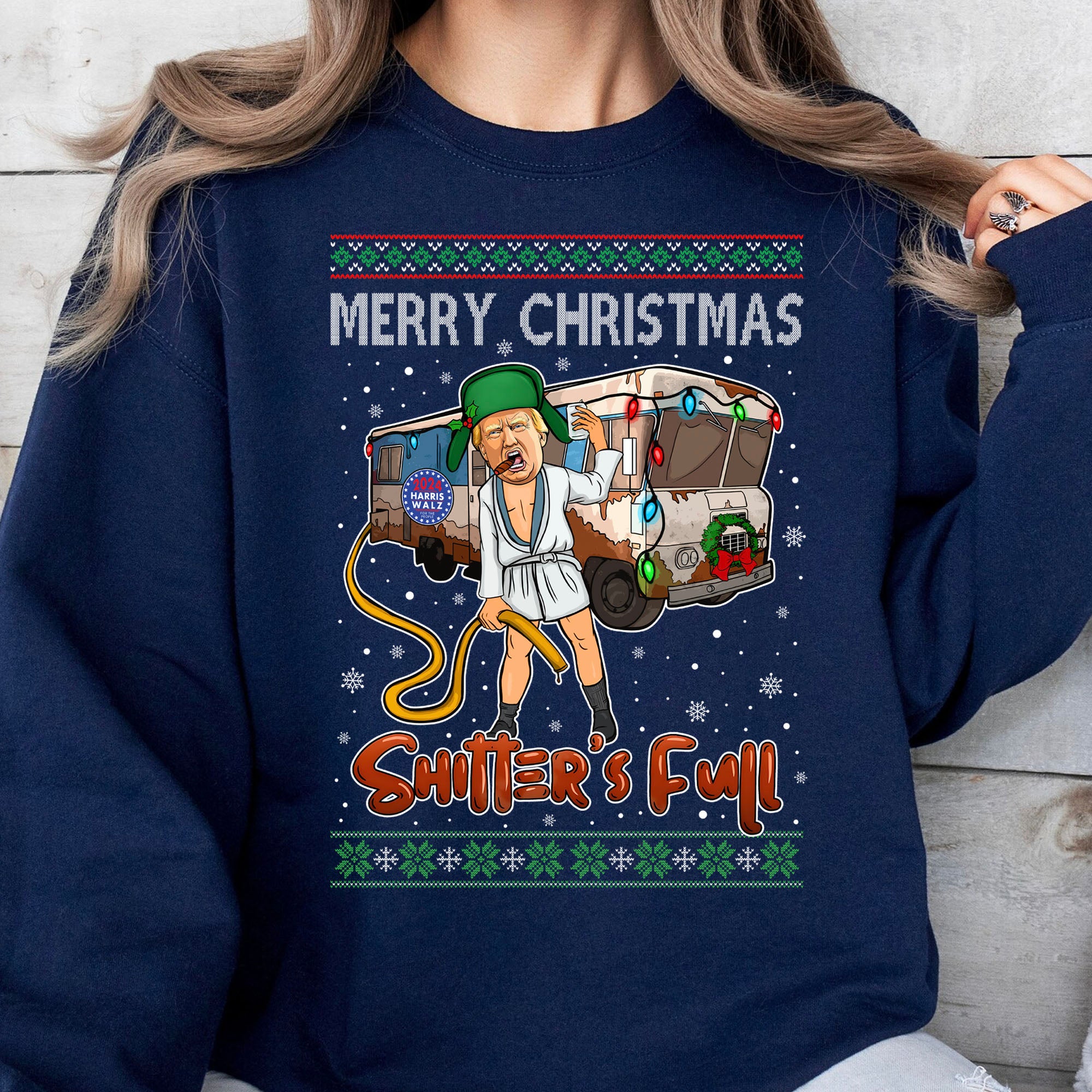 Trump 2024 Merry Christmas Shitter’s Full, Funny Trump Christmas Shirt, Trump 47th President Sweatshirt Dark T1757 - GOP