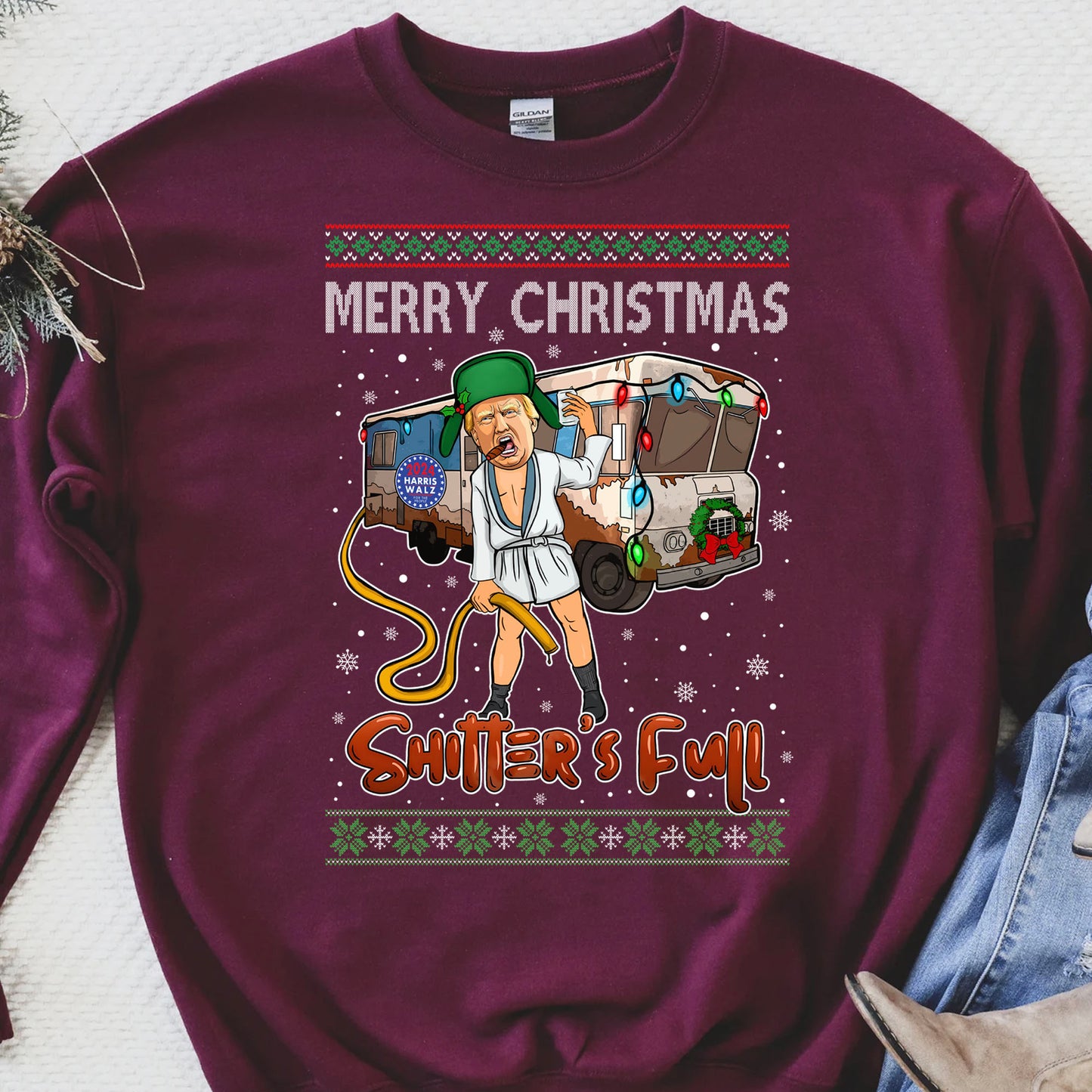 Trump 2024 Merry Christmas Shitter’s Full, Funny Trump Christmas Shirt, Trump 47th President Sweatshirt Dark T1757 - GOP