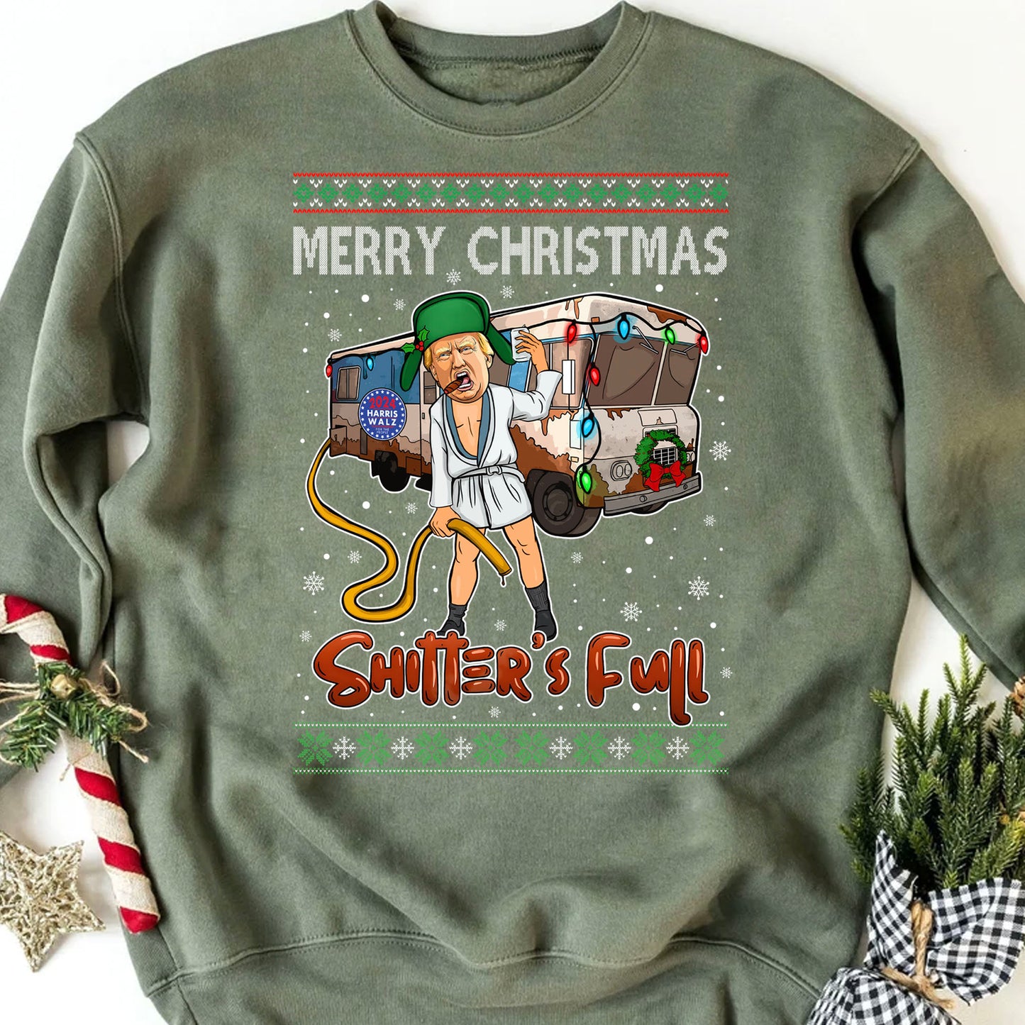 Trump 2024 Merry Christmas Shitter’s Full, Funny Trump Christmas Shirt, Trump 47th President Sweatshirt Dark T1757 - GOP