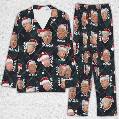 Funny Trump Face MAGA Pajamas,Trump Christmas Pajamas, Trump Won 2024 Pajamas M1776 - GOP