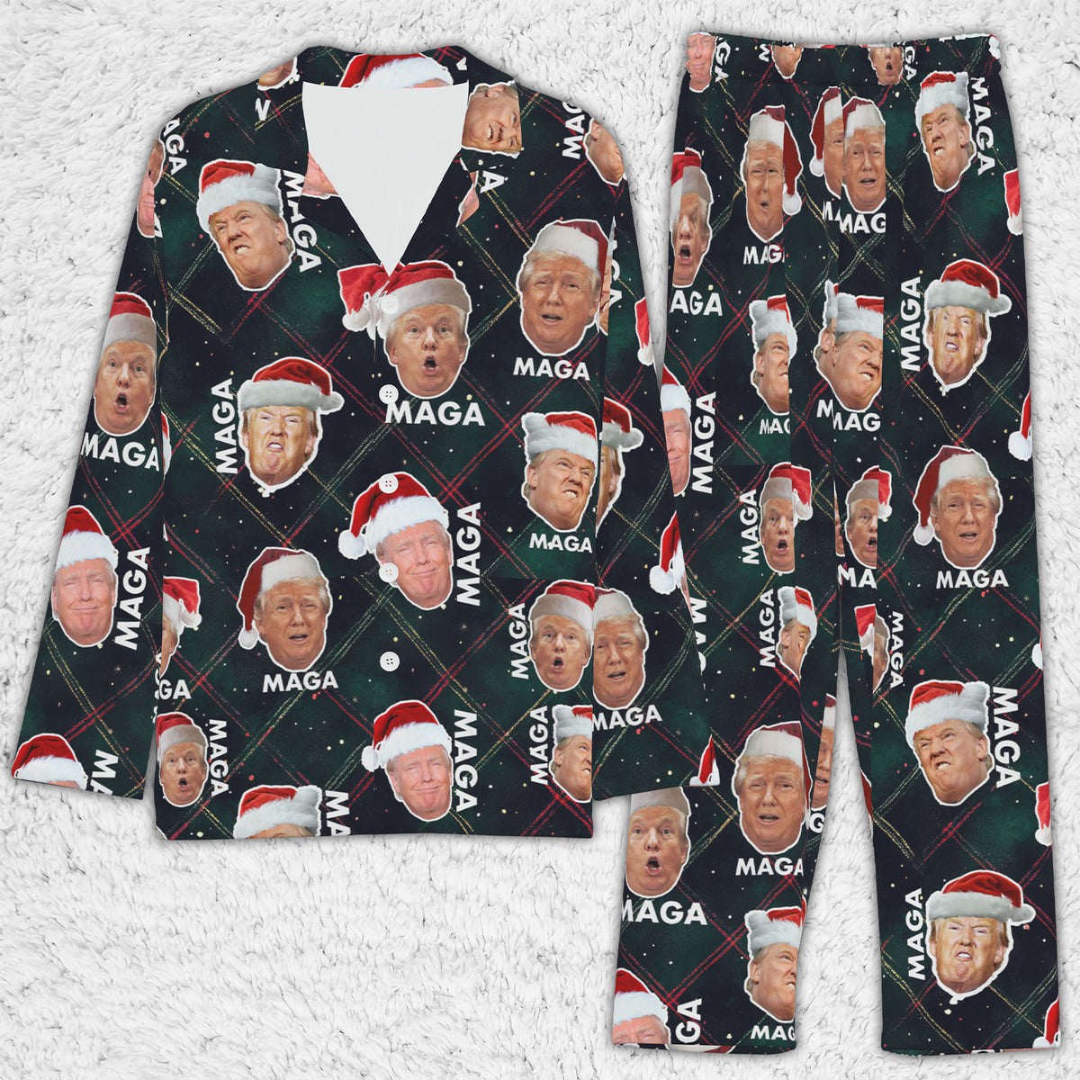 Funny Trump Face MAGA Pajamas,Trump Christmas Pajamas, Trump Won 2024 Pajamas M1776 - GOP