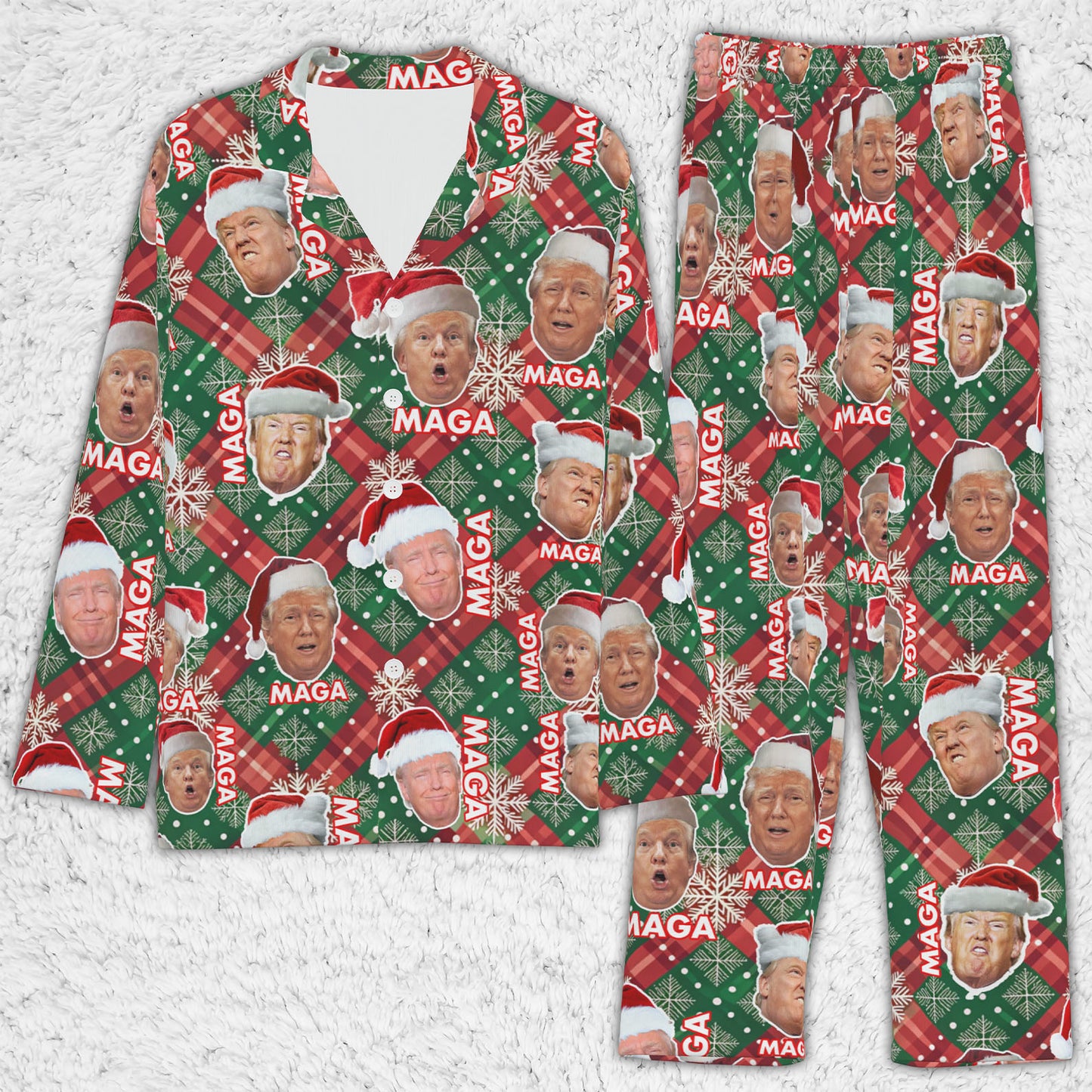 Funny Trump Face MAGA Pajamas,Trump Christmas Pajamas, Trump Won 2024 Pajamas M1776 - GOP