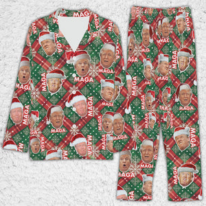 Funny Trump Face MAGA Pajamas,Trump Christmas Pajamas, Trump Won 2024 Pajamas M1776 - GOP