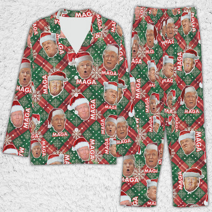 Funny Trump Face MAGA Pajamas,Trump Christmas Pajamas, Trump Won 2024 Pajamas M1776 - GOP