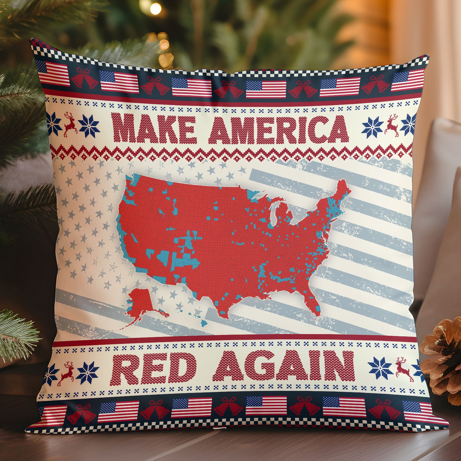 Make America Red Again Pillow, Election Map 2024,  2024 Election Result, Trump Won 2024 Christmas Pillow M1817 - GOP