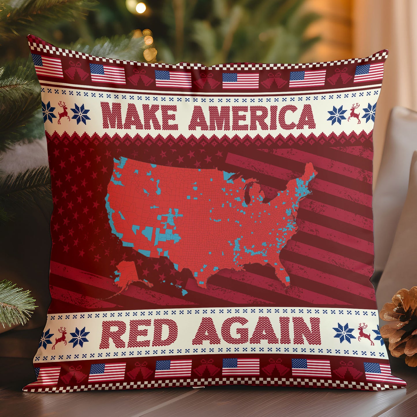 Make America Red Again Pillow, Election Map 2024,  2024 Election Result, Trump Won 2024 Christmas Pillow M1817 - GOP