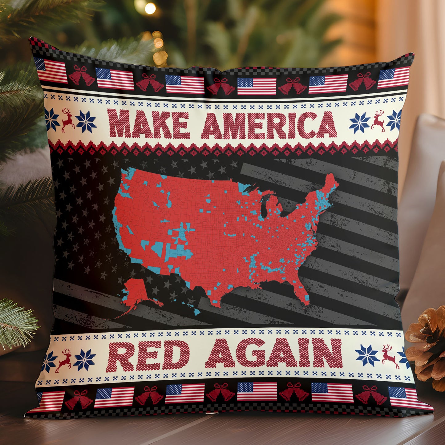 Make America Red Again Pillow, Election Map 2024,  2024 Election Result, Trump Won 2024 Christmas Pillow M1817 - GOP