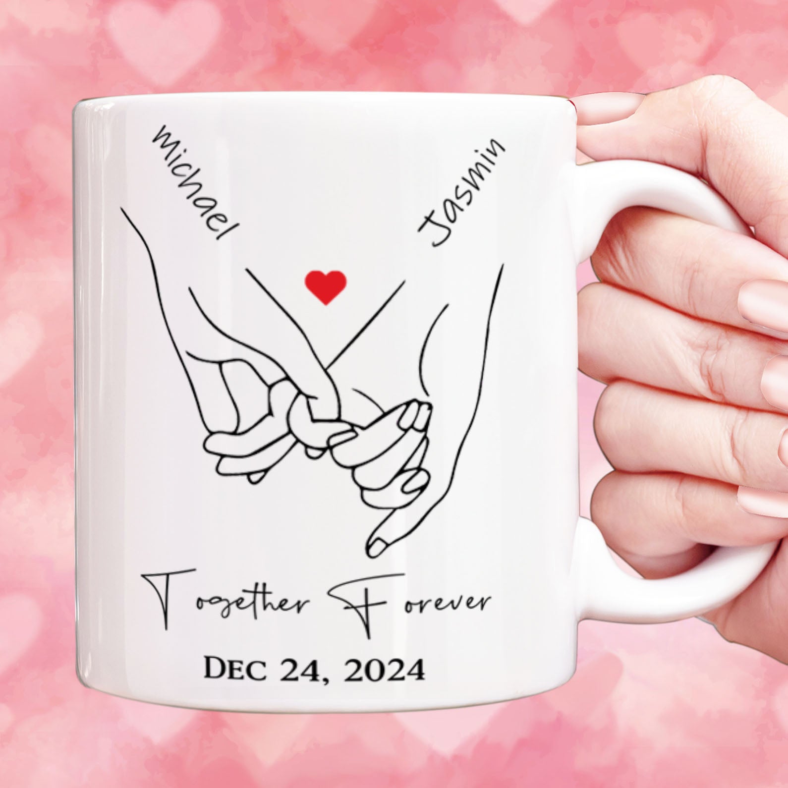 Pinky Hold Hands, Customize Valentine Mug, Personalize Anniversary Gift, Valentines Gift 681824