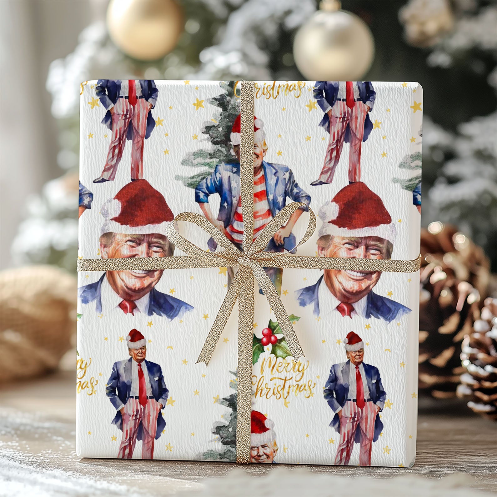 President Donald Wrapping Paper, President Gift Wrap for Christmas, President Unique Holiday Wrapping Paper M1827 - GOP