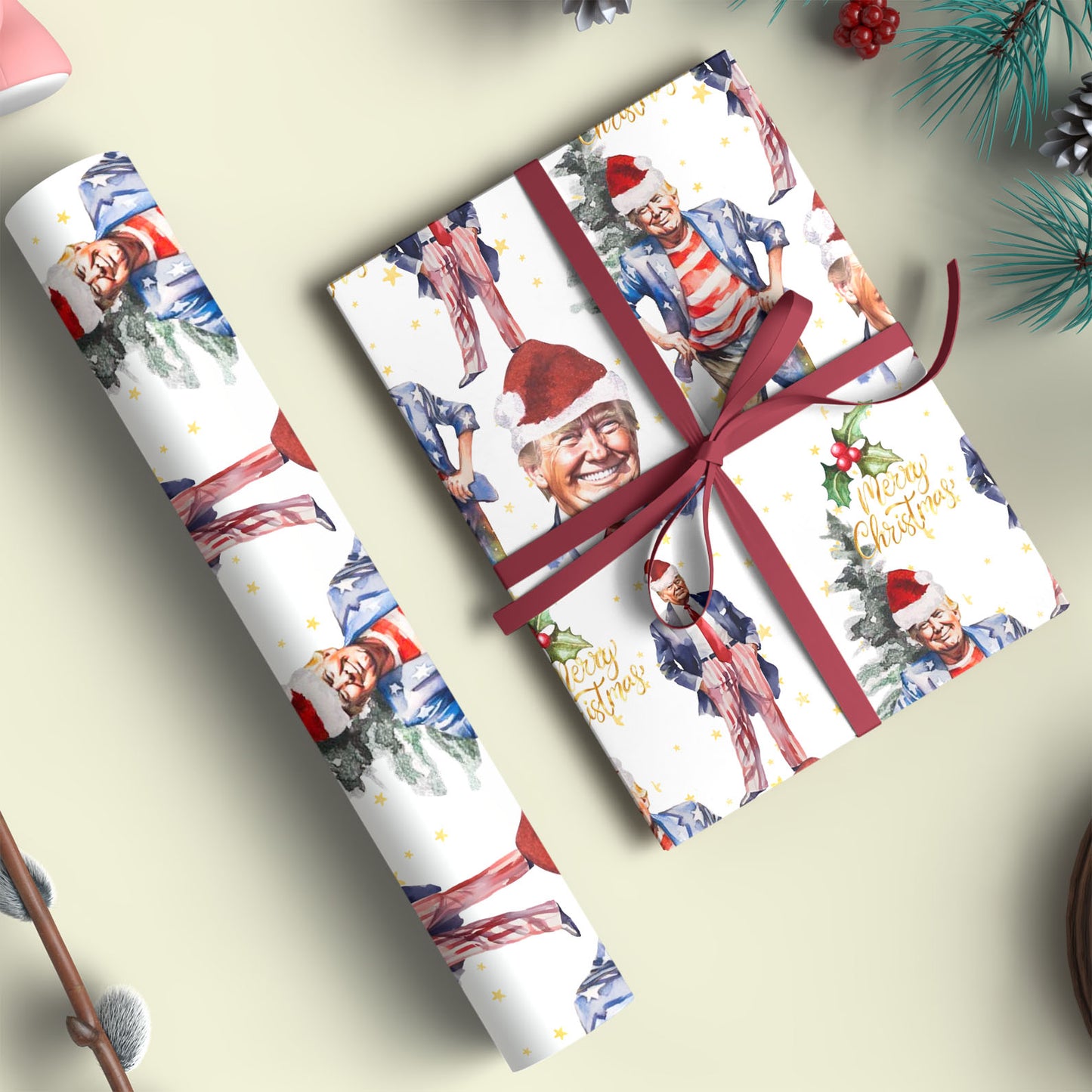 President Donald Wrapping Paper, President Gift Wrap for Christmas, President Unique Holiday Wrapping Paper M1827 - GOP