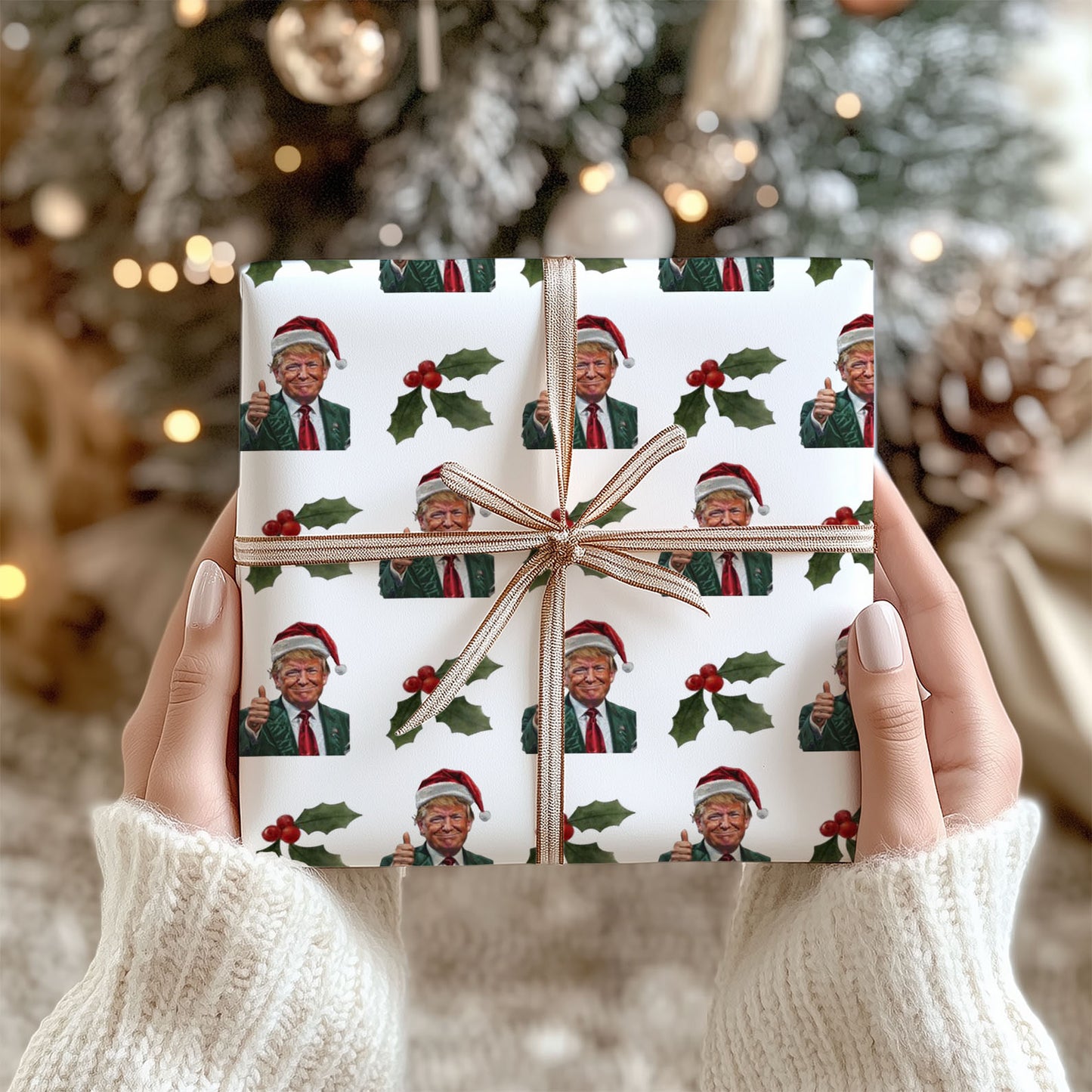 Christmas Trump Wrapping Paper, Political Xmas Gift Wrap, GOP Secret Santa Wrapping Paper, Patriotic Present, Republican Gift M1829 - GOP