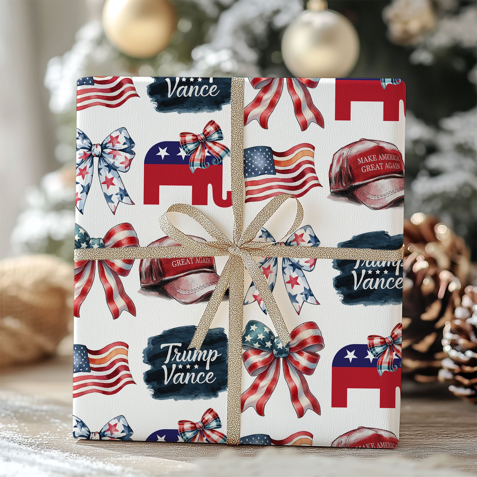 Trump Vance Coquette Wrapping Paper, MAGA Gift Wrap, Patriotic Present, Republican Gift 681836 - GOP - WFD