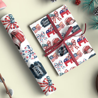 Trump Vance Coquette Wrapping Paper, MAGA Gift Wrap, Patriotic Present, Republican Gift 681836 - GOP