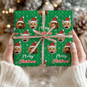 Personalized Christmas Wrapping Paper | Custom Face Photo Christmas Wrapping Paper Santa Hat | Custom Christmas Gift Ideas for Friends, Family, Dog Lovers 681839