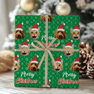 Personalized Christmas Wrapping Paper | Custom Face Photo Christmas Wrapping Paper Santa Hat | Custom Christmas Gift Ideas for Friends, Family, Dog Lovers 681839