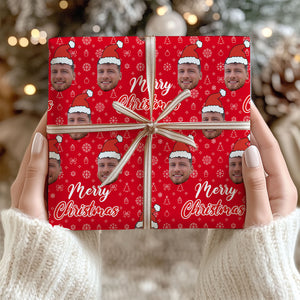 Personalized Christmas Wrapping Paper | Custom Face Photo Christmas Wrapping Paper Santa Hat | Custom Christmas Gift Ideas for Friends, Family, Dog Lovers 681839