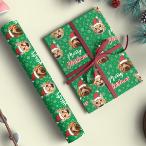 Personalized Christmas Wrapping Paper | Custom Face Photo Christmas Wrapping Paper Santa Hat | Custom Christmas Gift Ideas for Friends, Family, Dog Lovers 681839