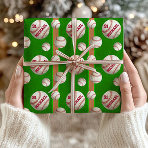 Personalized Christmas Wrapping Paper | Custom Name and Number Baseball Wrapping Paper | Custom Christmas Gift Ideas for Friends, Family 681845