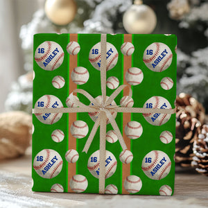 Personalized Christmas Wrapping Paper | Custom Name and Number Baseball Wrapping Paper | Custom Christmas Gift Ideas for Friends, Family 681845