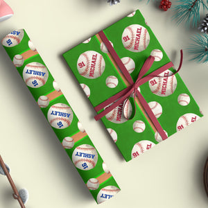 Personalized Christmas Wrapping Paper | Custom Name and Number Baseball Wrapping Paper | Custom Christmas Gift Ideas for Friends, Family 681845