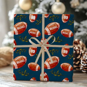 Personalized Christmas Wrapping Paper | Custom Name and Number America Football Wrapping Paper | Custom Christmas Gift Ideas for Friends, Family 681846