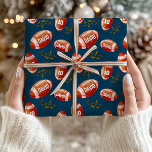 Personalized Christmas Wrapping Paper | Custom Name and Number America Football Wrapping Paper | Custom Christmas Gift Ideas for Friends, Family 681846