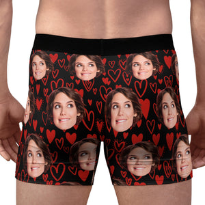 Custom Face Heart Pattern Boxer Briefs, Custom Face Photo Boxer, Custom Christmas Gift Ideas for Husband, Boyfriend 681848