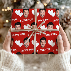 Custom Face I Love U Heart| Custom Face Photo Wrapping Paper | Custom Christmas Gift Ideas for Husband, Wife, Boyfriend, Girlfriend - 681852 - WFD