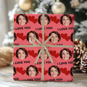 Custom Face I Love U Heart| Custom Face Photo Wrapping Paper | Custom Christmas Gift Ideas for Husband, Wife, Boyfriend, Girlfriend - 681852 - WFD