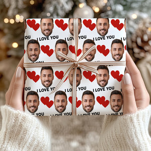 Custom Face I Love U Heart| Custom Face Photo Wrapping Paper | Custom Christmas Gift Ideas for Husband, Wife, Boyfriend, Girlfriend - 681852 - WFD