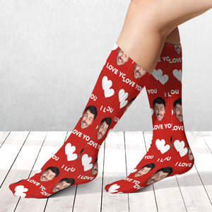 Custom Face I Love U Heart Socks, Custom Face Photo Socks, Custom Christmas Gift Ideas for Husband, Wife, Boyfriend, Girlfriend - 681852