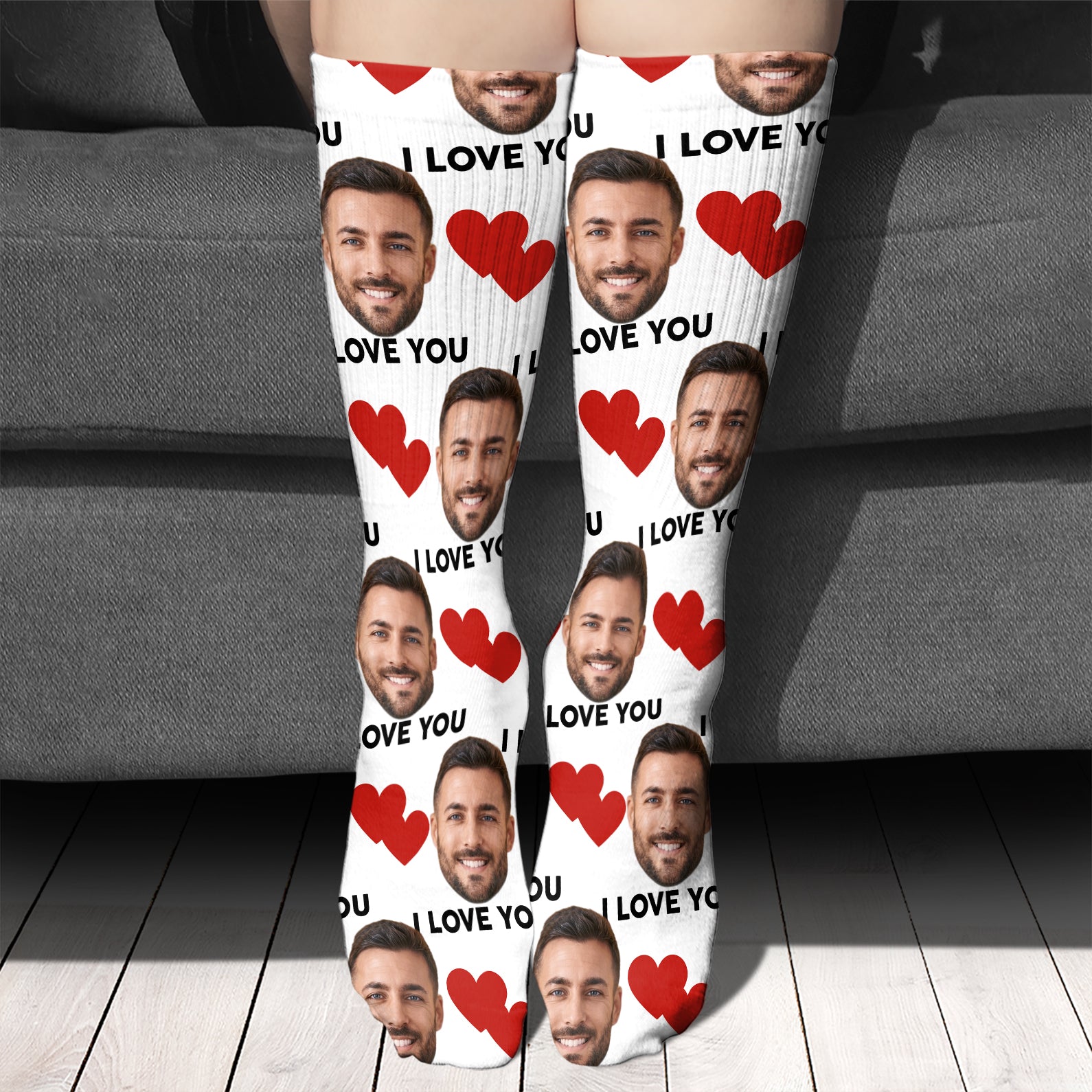 Custom Face I Love U Heart Socks, Custom Face Photo Socks, Custom Christmas Gift Ideas for Husband, Wife, Boyfriend, Girlfriend - 681852