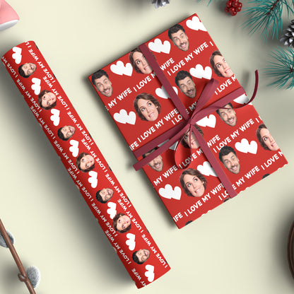 Custom Face I Love U Heart| Custom Face Photo Wrapping Paper | Custom Christmas Gift Ideas for Husband, Wife, Boyfriend, Girlfriend - 681852 - WFD