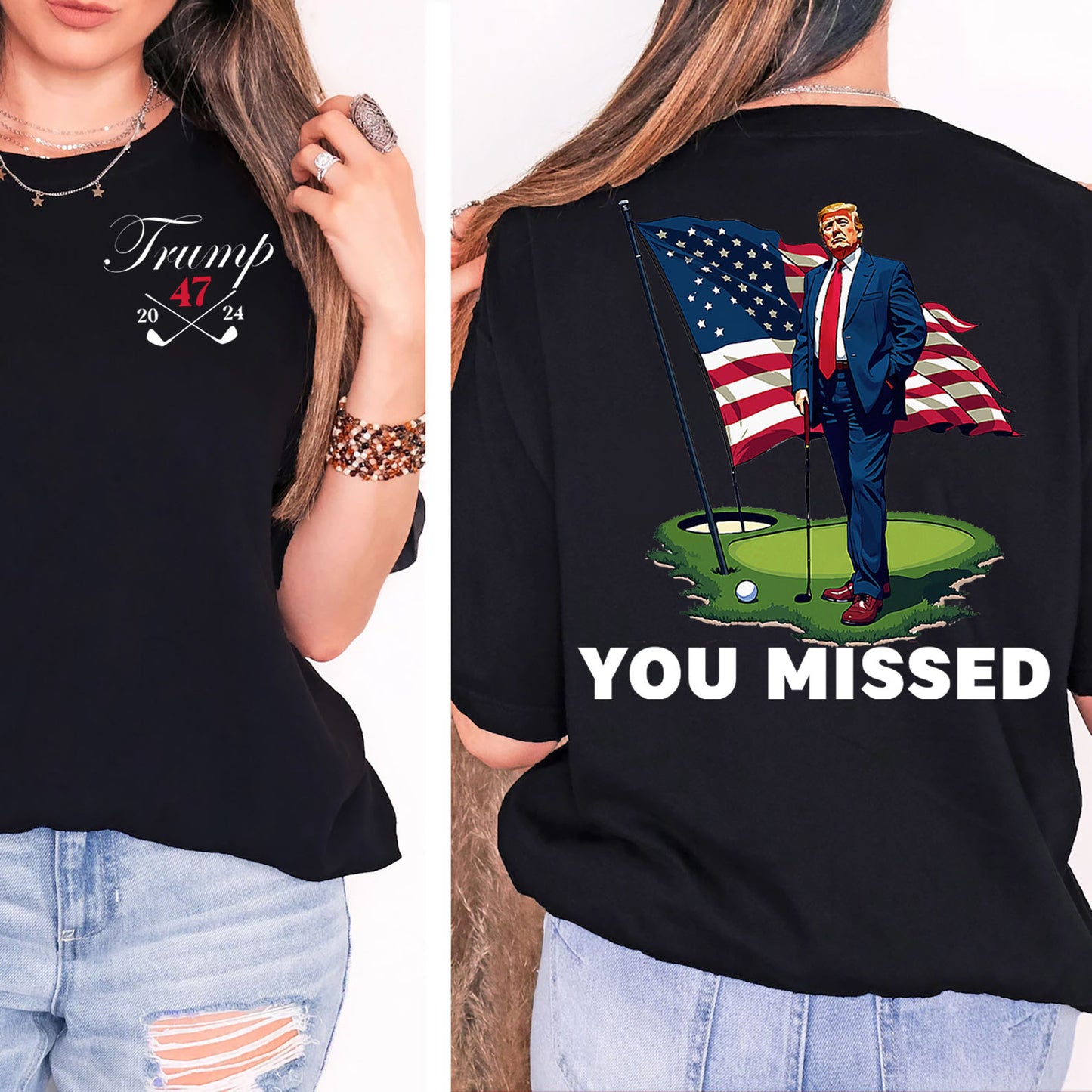 Trump Golf You Missed Shirts | Barstol Golf Trump Tshirts | Republican Nominee Shirts | Republican Political T-shirts | Trump Front & Back Shirt Dark 681853 - GOP