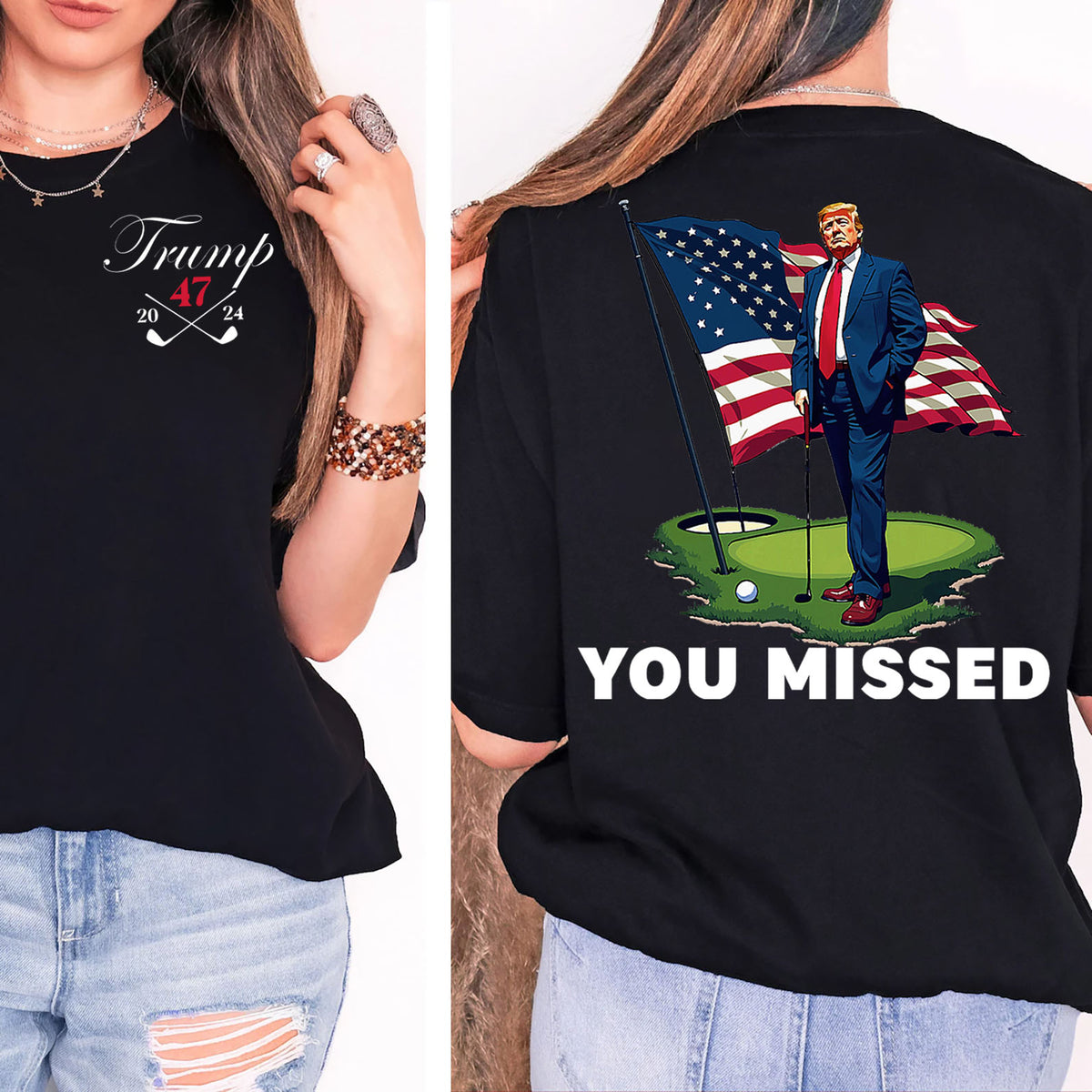 Trump Golf You Missed Shirts | Barstol Golf Trump Tshirts | Republican Nominee Shirts | Republican Political T-shirts | Trump Front & Back Shirt Dark 681853 - GOP