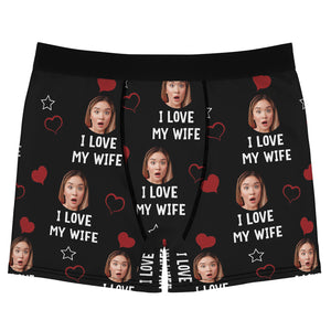 I Love with Heart Boxer Briefs, Custom Face Photo Boxer, Custom Valentine Gift Ideas for Husband, Boyfriend 681858