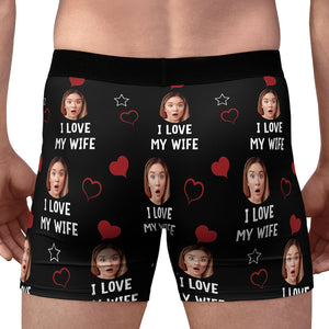 I Love with Heart Boxer Briefs, Custom Face Photo Boxer, Custom Valentine Gift Ideas for Husband, Boyfriend 681858