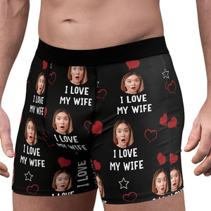 I Love with Heart Boxer Briefs, Custom Face Photo Boxer, Custom Valentine Gift Ideas for Husband, Boyfriend 681858