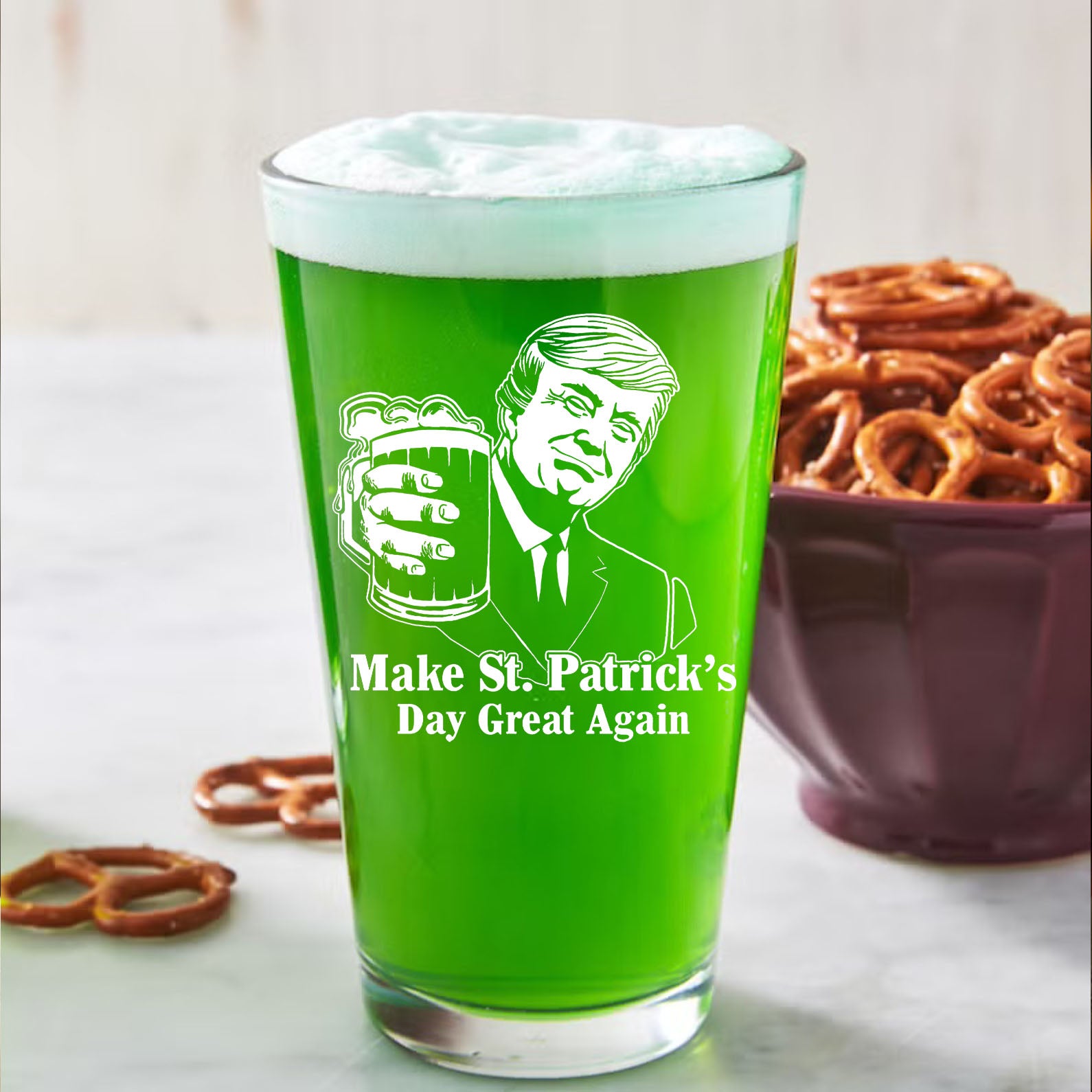 Donald Trump Make St Patrick's Day Great Again Glass | President Trump Print Whiskey Glasses, St Patrick's Day Glass 681867- GOP