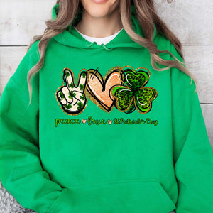 Peace Love St Pattys Day Tee, St Patrick's Day Shirt, St. Patrick's Day Sweater, Irish Shirt Dark 681871