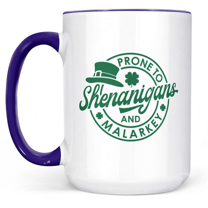 Prone To Shenanigans and Malarkey, St. Patrick's Day Accent Mug White Mug, Irish Coffee Mug 681873
