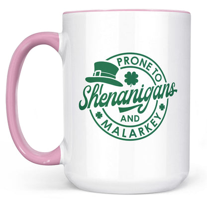 Prone To Shenanigans and Malarkey, St. Patrick's Day Accent Mug White Mug, Irish Coffee Mug 681873