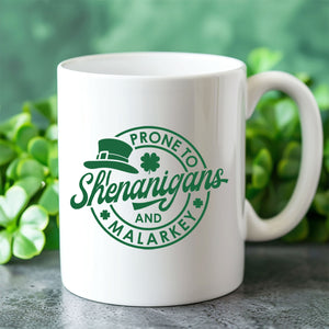 Prone To Shenanigans and Malarkey, St. Patrick's Day Accent Mug White Mug, Irish Coffee Mug 681873