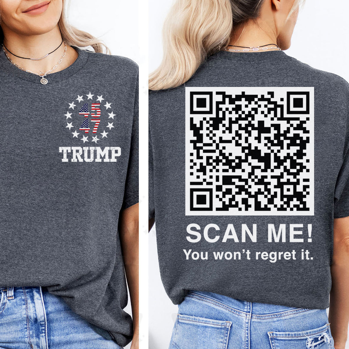 Dancing Trump QR Code Shirts | Funny Trump Tshirts | Unique Political Shirts | Republican Political T-shirts | Trump Front & Back Shirt Dark 681878 - GOP