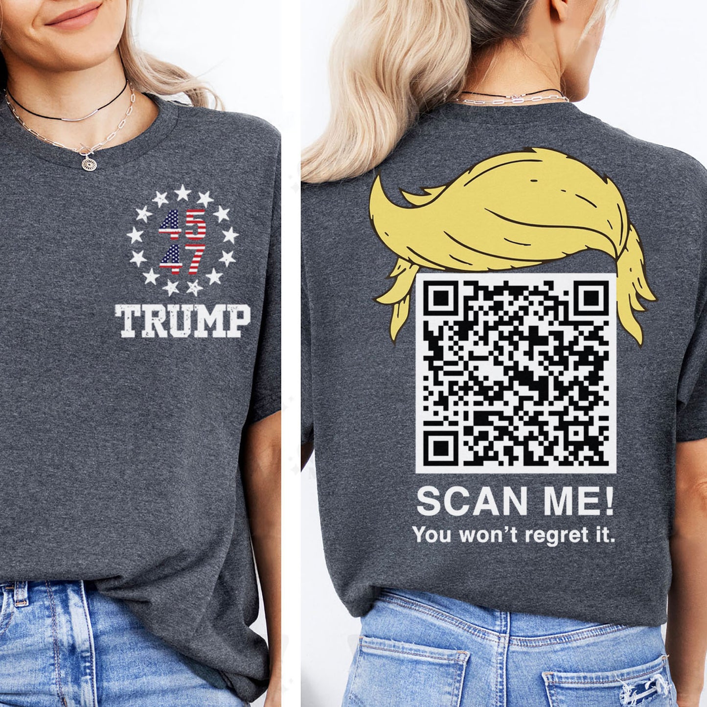 Dancing Trump QR Code Shirts | Funny Trump Tshirts | Unique Political Shirts | Trump Front & Back Shirt Dark 681886 - GOP