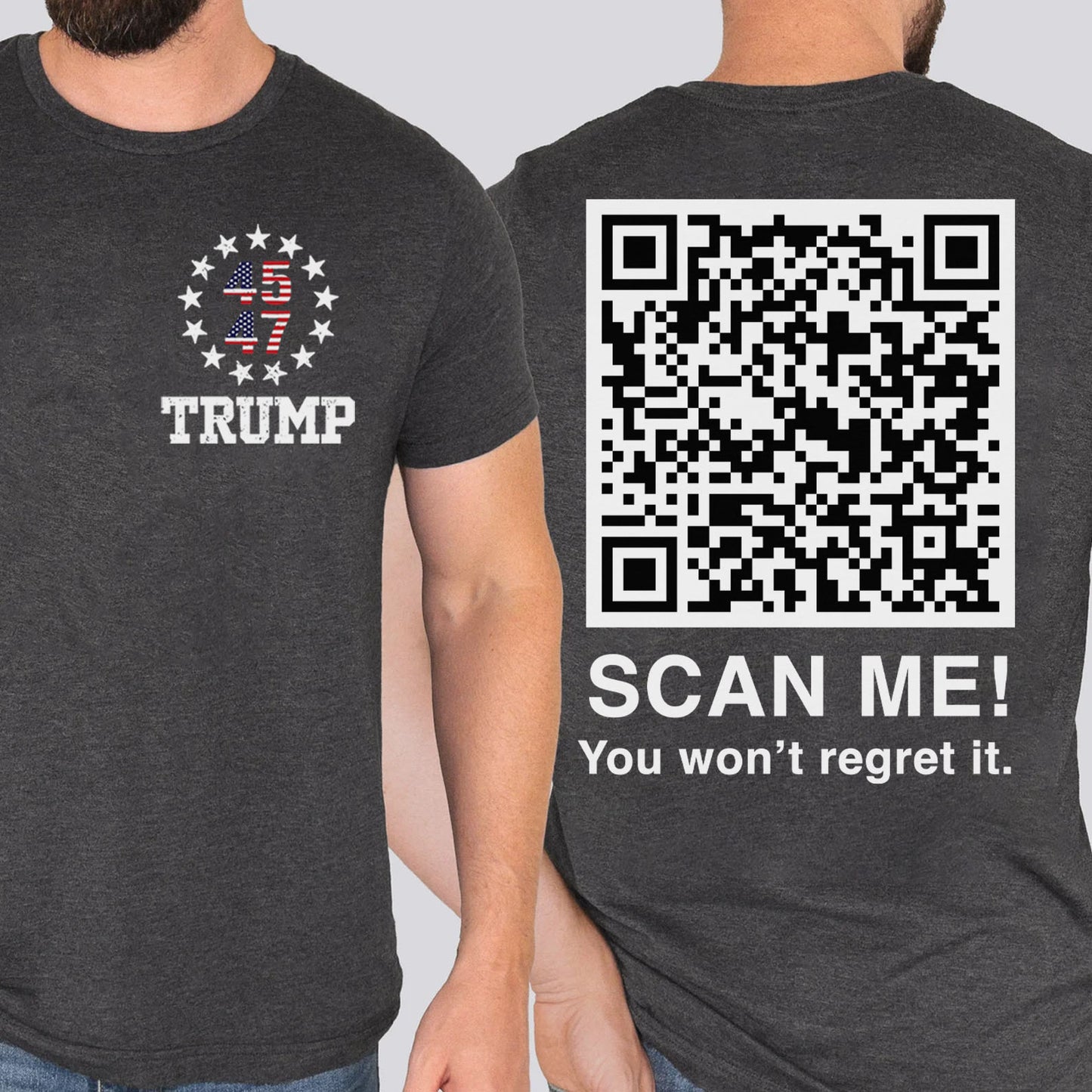 Dancing Trump QR Code Shirts | Funny Trump Tshirts | Unique Political Shirts | Republican Political T-shirts | Trump Front & Back Shirt Dark 681878 - GOP