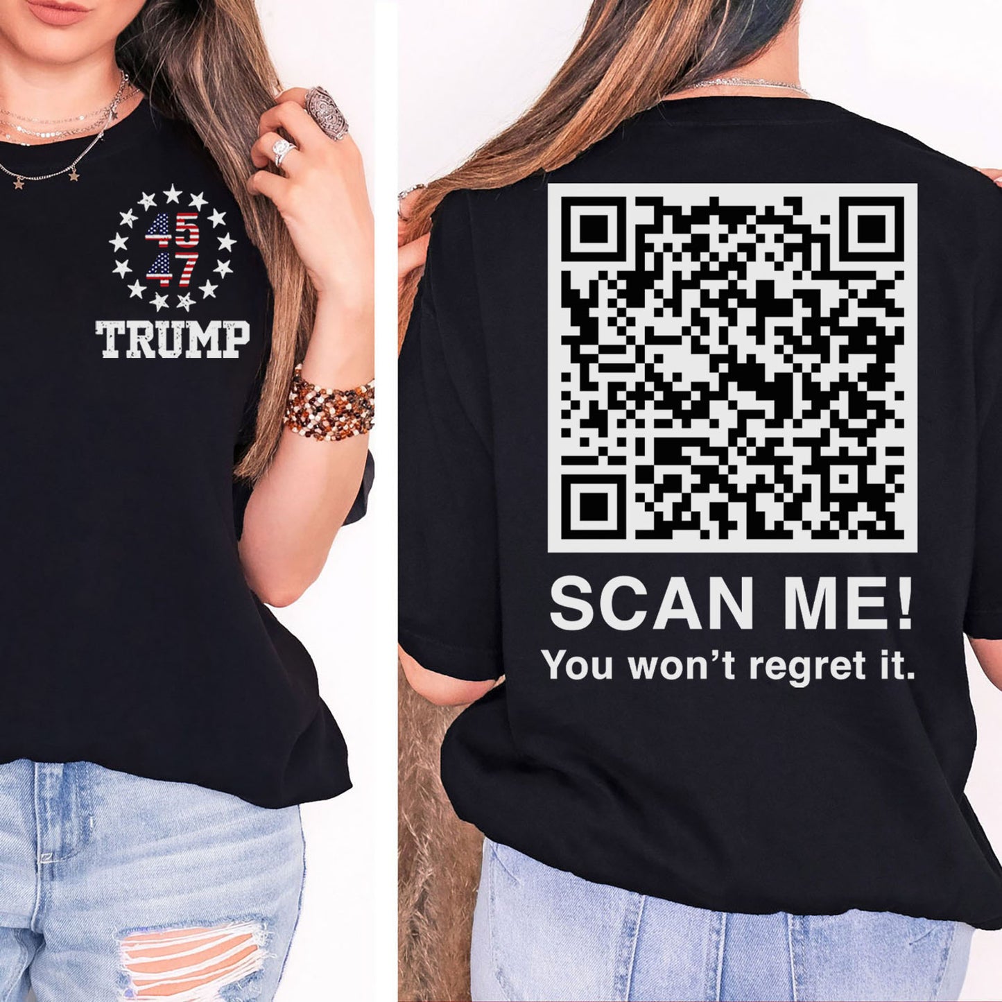 Dancing Trump QR Code Shirts | Funny Trump Tshirts | Unique Political Shirts | Republican Political T-shirts | Trump Front & Back Shirt Dark 681878 - GOP