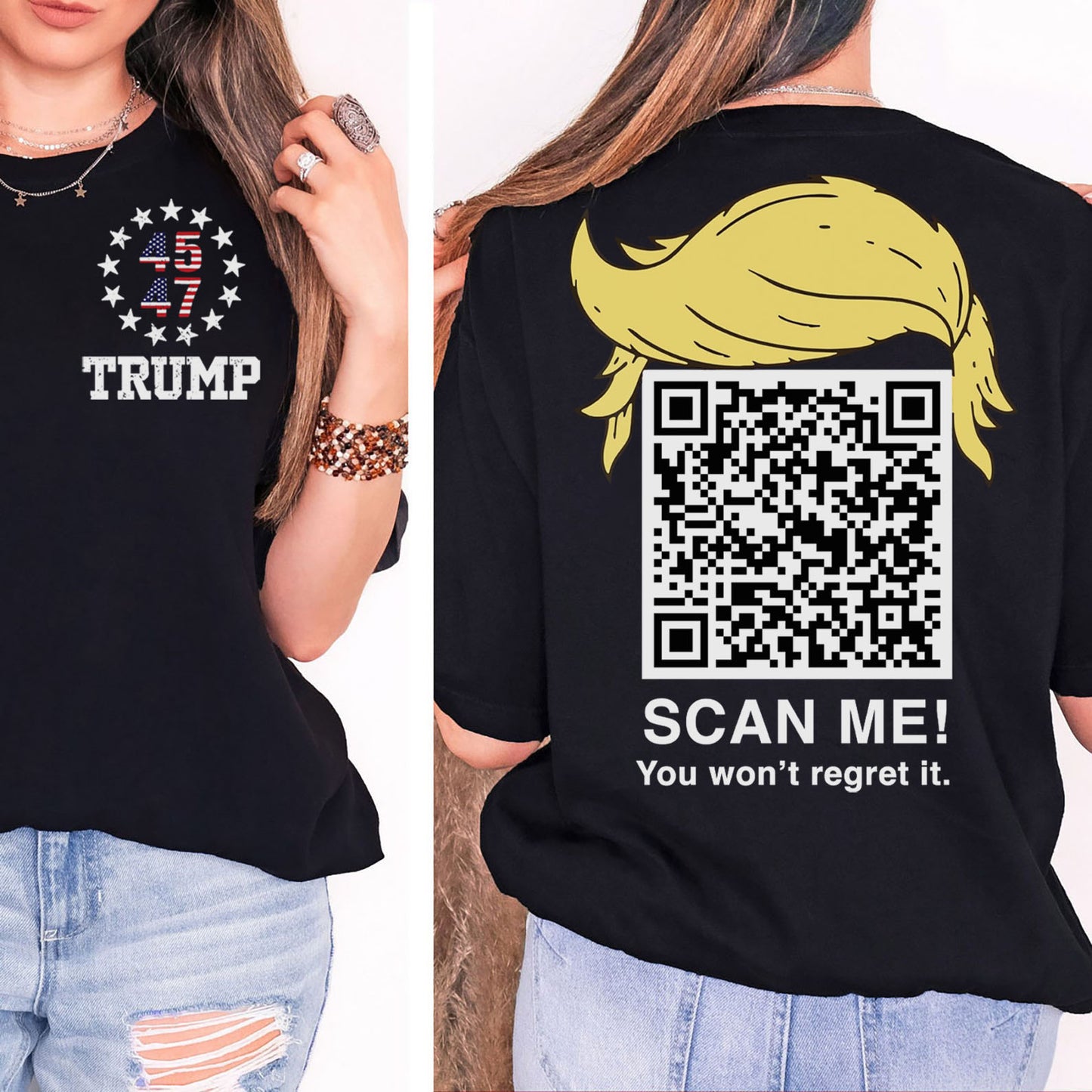 Dancing Trump QR Code Shirts | Funny Trump Tshirts | Unique Political Shirts | Trump Front & Back Shirt Dark 681886 - GOP
