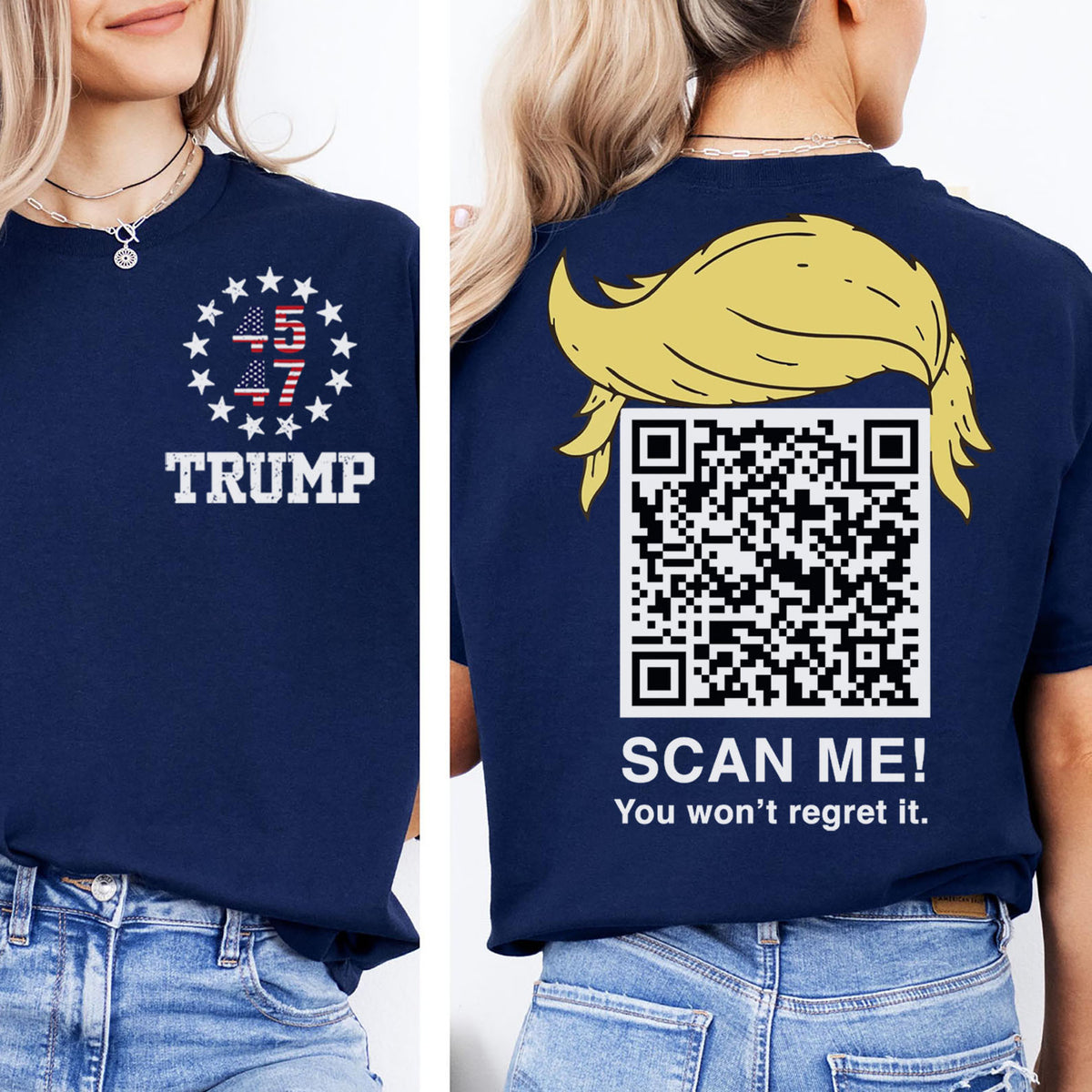 Dancing Trump QR Code Shirts | Funny Trump Tshirts | Unique Political Shirts | Republican Political T-shirts | Trump Front & Back Shirt Dark 681886 - GOP