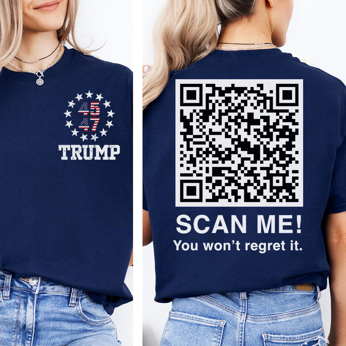 Dancing Trump QR Code Shirts | Funny Trump Tshirts | Unique Political Shirts | Republican Political T-shirts | Trump Front & Back Shirt Dark 681878 - GOP